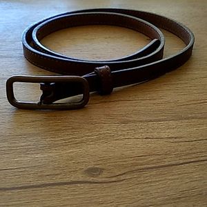 Brown leather slimline designer belt unisex